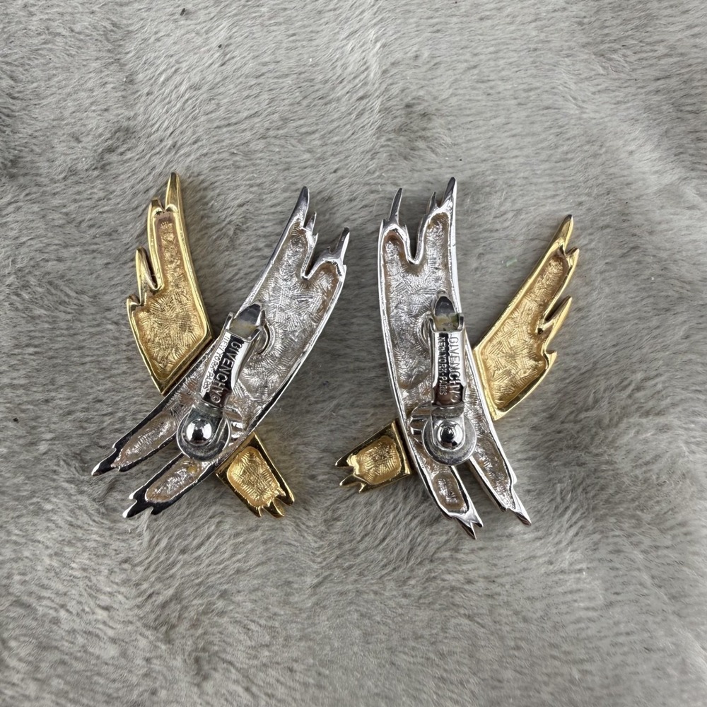 Vintage Givenchy Clip On Earrings Signed Two Toned - Picture 5 of 6